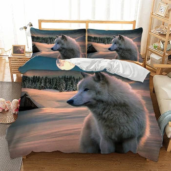 3D vlk posteľná bielizeň nastaviť Zvierat Perinu obliečka na vankúš jeden kráľovná Manželskou posteľou king size bedlinen 3ks