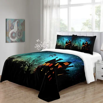 Luxusná posteľná bielizeň Sady Perinu Postele Prikrývku Twin Plnej Veľkosti Spálňa Šťastný Halloween Hrad a Čarodejnice Vlastné Moderné Vankúše