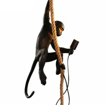 Moderné Čierne Opice Lampa Živice Konopné Lano Opice Lampa Biela Obývacia Izba Opice Svetlá V živočíšnych Prívesok Osvetlenie Závesné Svietidlo E27