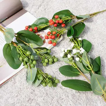 3 Vidličky Umelé Hypericum Ovocné Kvety Kytice s Listami Strany DIY Falošné Kvety Domov Záhrada Dekor Simulované Rastlín