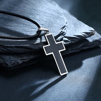Vnox Mužov Bežné Cross Prívesok Náhrdelníky Čierne Uhlíkové Vlákno z Nehrdzavejúcej Ocele Modlitba Kresťanskej Darčeky, Šperky