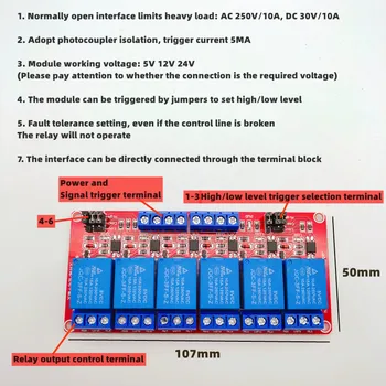 1pcs 6 kanálový reléový modul, 5V12V24V, s optocoupler odpojovacie relé modul výstup, vysoká/nízka úroveň spúšť elektronická urob si sám