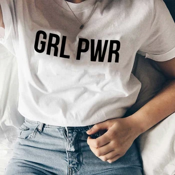 GRL PWR Tee Dievča Moc T-Shirt Feministické Drzý Žena Dievča Topy Ženy Tumblr Citácie Tee Tričko Lete Bežné Tričko Outifts