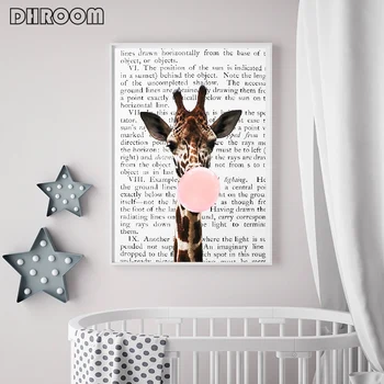 Žirafa Bubble Gum Plagát Vytlačí Škôlky Wall Art Blush Pink Plátno Umenie Maľba Noviny Pozadí Na Stenu Obrázok, Dekorácie