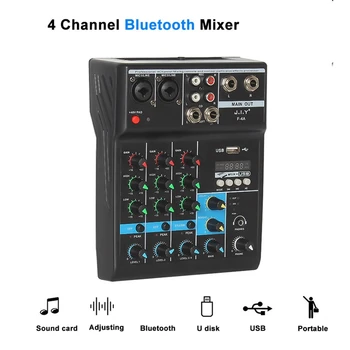 Profesionálne 4 Kanál Bluetooth Mixer o Miešanie DJ Konzola s Reverb Efekt pre Domáce Karaoke USB Live Stage KTV