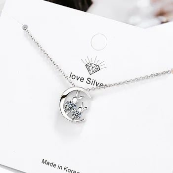 Jednoduché Roztomilý Mesiac Mačky, Prívesky, Náhrdelníky Sady Dievčatá Darček 925 Sterling Silver Reťazí Náhrdelníky Náušnice Šperky Set Pre Ženy