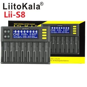 LiitoKala Lii-S8 8 Sloty LCD Nabíjačka pre Li-ion LiFePO4 Ni-MH, Ni-Cd 9V 21700 20700 26650 18650 RCR123 18700