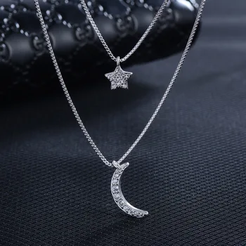 925 Sterling Silver Dlho, Hviezdy, Mesiac Choker Náhrdelník s Príveskom, Módne Mincový striebro-šperky Vyhlásenie Náhrdelník Pre Ženy Kolye