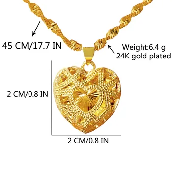 Srdce Tvar Náhrdelník Prívesok pre Ženy, Módny Dizajn 24K Dubaj Zlaté Šperky, Svadobné Výročie Pripomíname Šperky