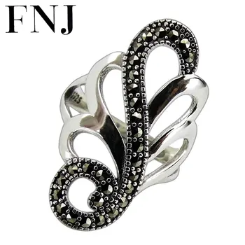 FNJ 925 Silver Poznámka Tvar Krúžok MARCASITE Nové Módne Originálne S925 Šterlingov Strieborné Prstene pre Ženy Šperky Nastaviteľná Veľkosť