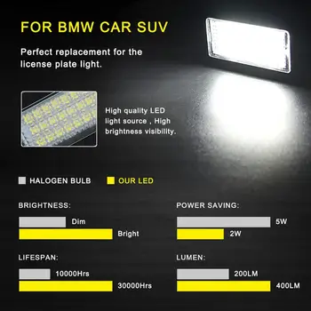 2 ks Žiadne Chybové Led poznávacia Na BMW E60 Číslo špz Svetlo Lampy, E90 E91 E90N E92 E93 E46 CSL E39 E60N E61 E82 E88