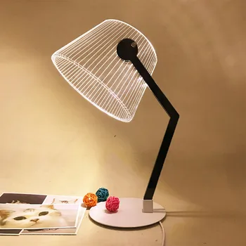 1PC 3D Efekt Stereo Vision LED Stolná Lampa Dreva Podporu Akryl Tienidlo LED Nočné Lampy, Obývacia Izba, Spálňa Svetla na Čítanie, JQ