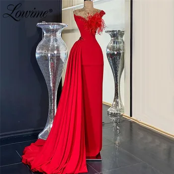 Červená Luxusné Tvaru Sexy Morská Panna Večerné Šaty 2021 Diamond Pierko Formálne Šaty Dubaj Arabčina Dlho Prom Šaty Svadobné Party Šaty