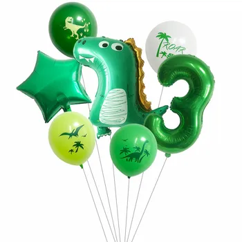 7pcs/veľa Dinosaura Fóliové Balóniky Chlapci Happy Birthday Balón, Baby, Deti Narodeninovej Party Jungle Safari Digitálne Zlato Zelená Balón
