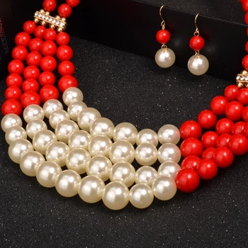 Simulované Pearl šperky nastaví Mesiac Dievča vyhlásenie Náhrdelníky náušnice pre ženy Nigéria svadobné svadobné Afriky korálky šperky set