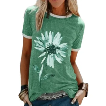 женское пла2020 Amazon cezhraničné populárne žien top Európskych a Amerických voľné kvetinový tlač okrúhlym výstrihom, krátky rukáv T-shirt
