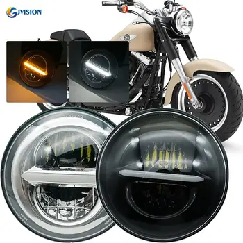 7 palcový Čierna/Chróm, Motocykel LED Reflektor Pre Harley Street Glide Softail FLHX MODIFIKÁCIA 7