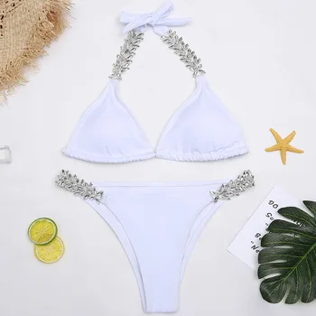 Ohlávka Diamond Bikini Set Biela dvojdielne Plavky Brazílske Bikiny Elegantné Módne Lady Plávanie Oblek pre Ženy 2020