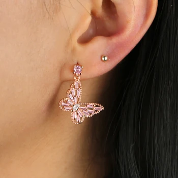 Ružové Náušnice Motýľ kúzlo Ženy Butterfly Klip na Náušnice v Uchu Módne Šperky Roztomilý visieť drop mujer moda