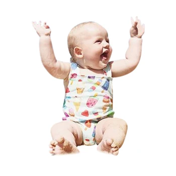 2018 Novorodenca Dievčatká Cartoon Ice Cream Tlač Romper Playsuit Volánikmi Oblečenie Oblečenie Baby Jumpsuit Romper
