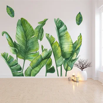 98*115 cm Zelený Banán Leaf Samolepky na Stenu pre Obývacia izba, Spálňa Stenu, Vinylové Ručne Maľované Rastliny Stenu nástenné Maľby Domova