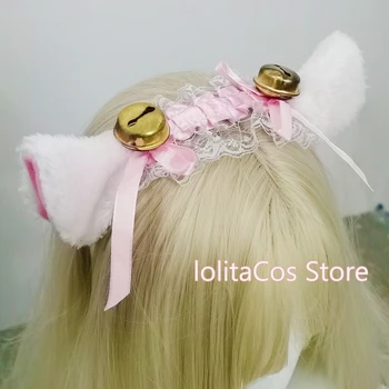Veľký Zvon Čipky Plyšové Mačka Ucho Slúžka KC hlavový most Headdress Japonský Krásnej Lolita Cosplay Príslušenstvo, Vlasy kapely Halloween Party Prop