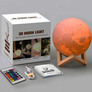 Prispôsobený 2/16 Farby USB Nabíjateľné Nočné Svetlo Osobnosti 3D Tlač Mesiac Lampa Touch/Diaľkové Ovládanie Domova