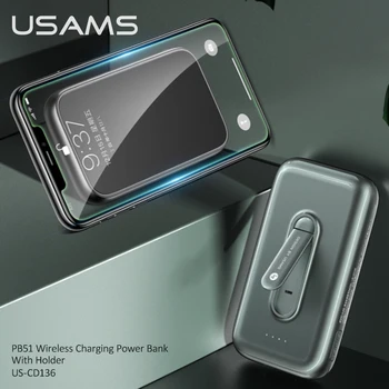 USAMS Bezdrôtové Nabíjanie Power Bank S Držiaka, Typ C Micro Externá Nabíjačka Batérií Powerbank Pre Iphone Huawei Mate 30 Xiao