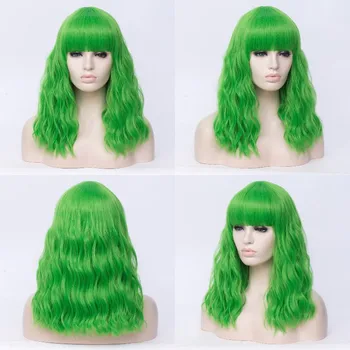 GAKA Dlhé Rovné Bob Zelené Vlasy Syntetické Parochne Cosplay pre Ženy s Bang Vysokej Teploty Tepelného Vlákna