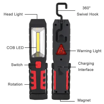 COB LED Magnetické Pracovné Svetlo Garáž Mechanik Domov Nabíjateľné Baterky Lampy GQ999