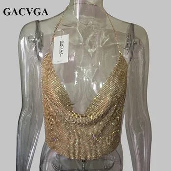 GACVGA 2020 Ručné Crystal Tank Top Sexy Backless Letné Beach Ženy Plodín Top s uväzovaním za Camis Kovové Bralette Dámy Croped Topy