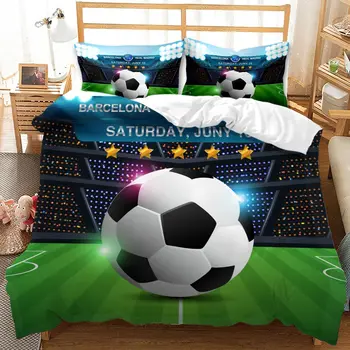 3D Chlapci Futbal Cumlík Kryt Nastaviť Zelená Futbalový Loptu Perinu Darček Posteľ Sady 2/3 Ks Queen Size Pre Deti Chlapcov posteľná bielizeň Nastaviť
