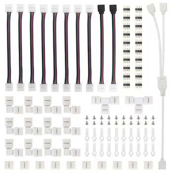 95pcs 5050 4-pin LED Pásy Konektor Auta s T v Tvare L v Tvare Jumper Pásy Klipy Svetlo Drôt Pripojenie Terminálu Prepojil