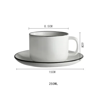 Jednoduchý Dizajn Nordic Viking Štýle Black Rim Keramické Kávový Set Čaj Nastaviť 250ml pre Podnikanie Darček Domu Použitie Hotel Použiť Európsky Typ