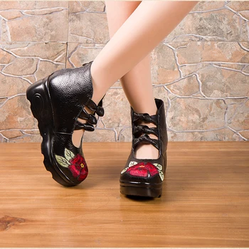 Ženy Lete Členok Popruh Platformu Klinu Sandále Hrubé Gladiator Originálne Kožené sandále na platforme Vysoké podpätky Dropshipping