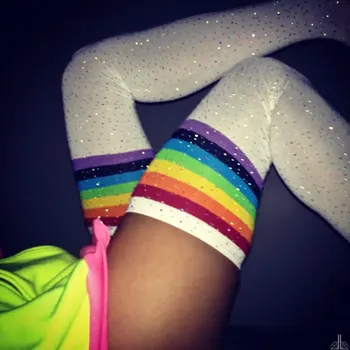 Fashion Kamienkami Rainbow Prúžok Dlhé Hrubé Nad Kolená Teplé Ponožky Dámy Stehná Vysoké Pančuchy Veľkosť Na Jeseň Zima