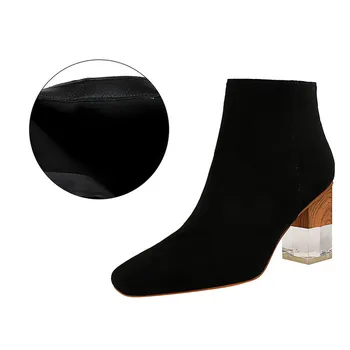Topánky Ženy 2019 Módne Farby Zodpovedajúce Transparentné Crystal S Silné Päty Vysokým Podpätkom Semiš Námestie Hlavu Sexy Nočný Klub, Topánky