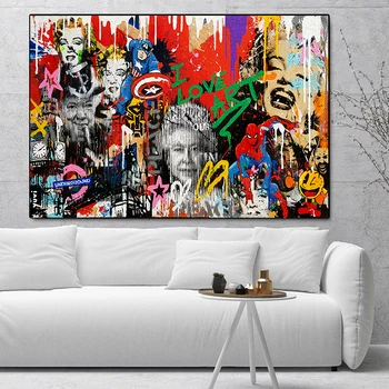 Abstrakt Marilyn Monroe A Iné Hviezdy, Plátno, Maľovanie Plagátov a Vytlačí Graffiti, Street Pop Art Stenu Obrázok pre Obývacia Izba