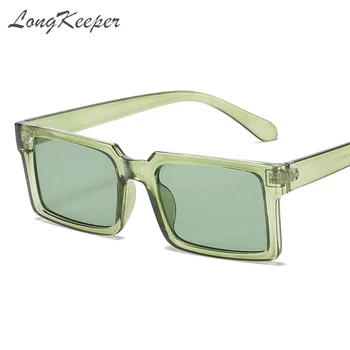 LongKeeper Trendy 2021 Obdĺžnik Slnečné Okuliare Ženy Zelený Fluorescenčný Ulici Strieľal Okuliare Mužov Čierny Štvorec Na Chladné Slnečné Okuliare