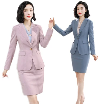 Sky Blue (Nebeská Modrá Ružová Módne Ženy Sukne Vyhovovali Business Rozhovor Plus Veľkosť Balíka Office Ladie Elegantné Obchodné Dlhý Rukáv Práce Uniformy Nastaviť