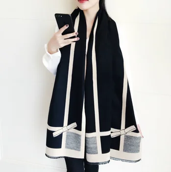 Chanycore kórejský luk Módne Zimné šatku cashmere pashmina ženy scarfs Colorblock obojstranné teplé, hrubé šatka pre dámy