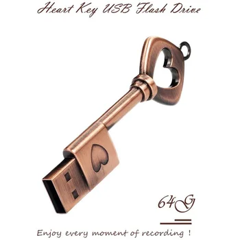 64GB USB 2.0 Flash Drive, Retro Láska Srdce Kľúč v Tvare Palec Disk,USB Pero Jednotky Medi USB Flash Kľúč