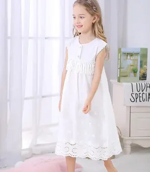 Letné Pyžamo pre Dievčatá, Deti, Biela Bavlna, Vyšívané Noc Šaty Deti Nočné Šaty pre Dievčatá Princezná Vintage Pyžamá