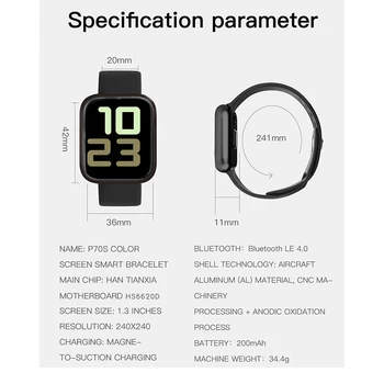 P70S Smart Hodinky Bluetooth Fitness Hodinky, Náramok Dvojitý Popruh Spánku Krvného Tlaku, Tepovej frekvencie Šport Náramok Smartwatch