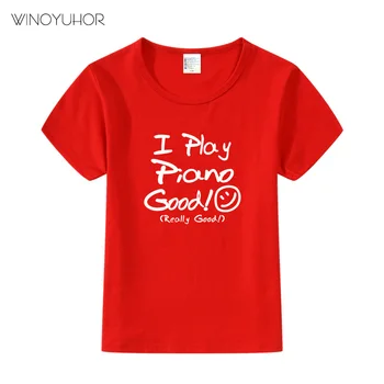 Som Hrať na Klavír Dobrý List Print T Shirt Deti Letné Krátke Sleeve T-shirt Klavír Milenca Darček Topy Chlapcov, Dievčatá, Deti Tee