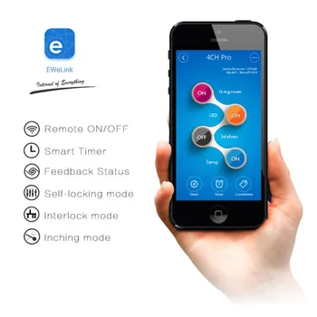Sonoff 4CH Pro R2 Smart Home Wifi Prepínač 4 Gang Inching Self-Locking Interlock Ovládanie Smart eWelink Aplikáciu Diaľkové Prepínanie