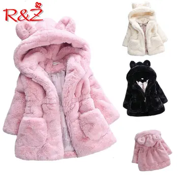 R&Z 2019 Nové Zimné Baby Dievčatá Oblečenie Faux Kožušiny Obloženie Kabát Sprievod Teplá Bunda Vianoce Snowsuit Detská Bunda S Kapucňou Vrchné Oblečenie