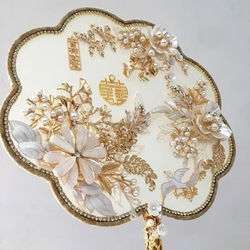 JaneVini Módne Zlaté Svadobné Strane Kytice Ventilátor Typ Ručné Korálkové Kvety Čínsky Kovový Kolo Ventilátora Svadobné Šperky Príslušenstvo