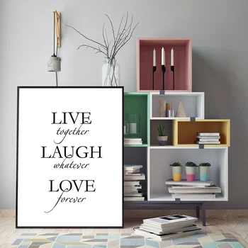 Jednoduché smiať lásku žiť list plagáty a vytlačí HD Obraz vodotesný materiál čierna a biela pre Home Decor Č Rámovanie