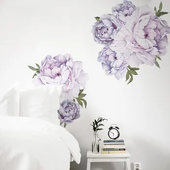 Nový štýl Fialová pivónia samolepky na stenu spálne, obývacia izba dekorácie, nástenné domova obtlačky vymeniteľné kvety nálepky tapety